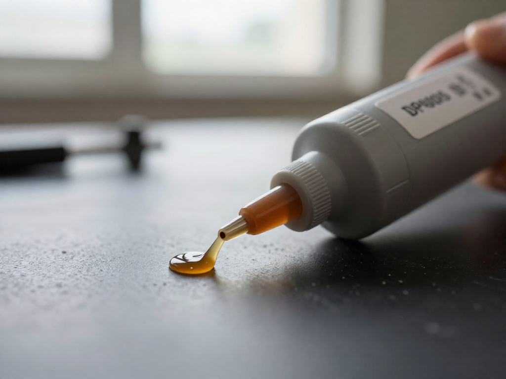 Bead of DP8005 adhesive applied to a polypropylene surface from a mixing nozzle.