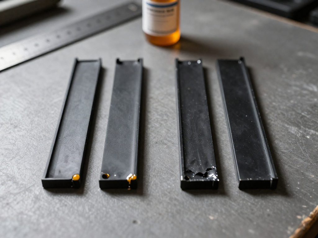 Two plastic bonds compared: one with visible adhesive line, the other seamless from solvent welding.