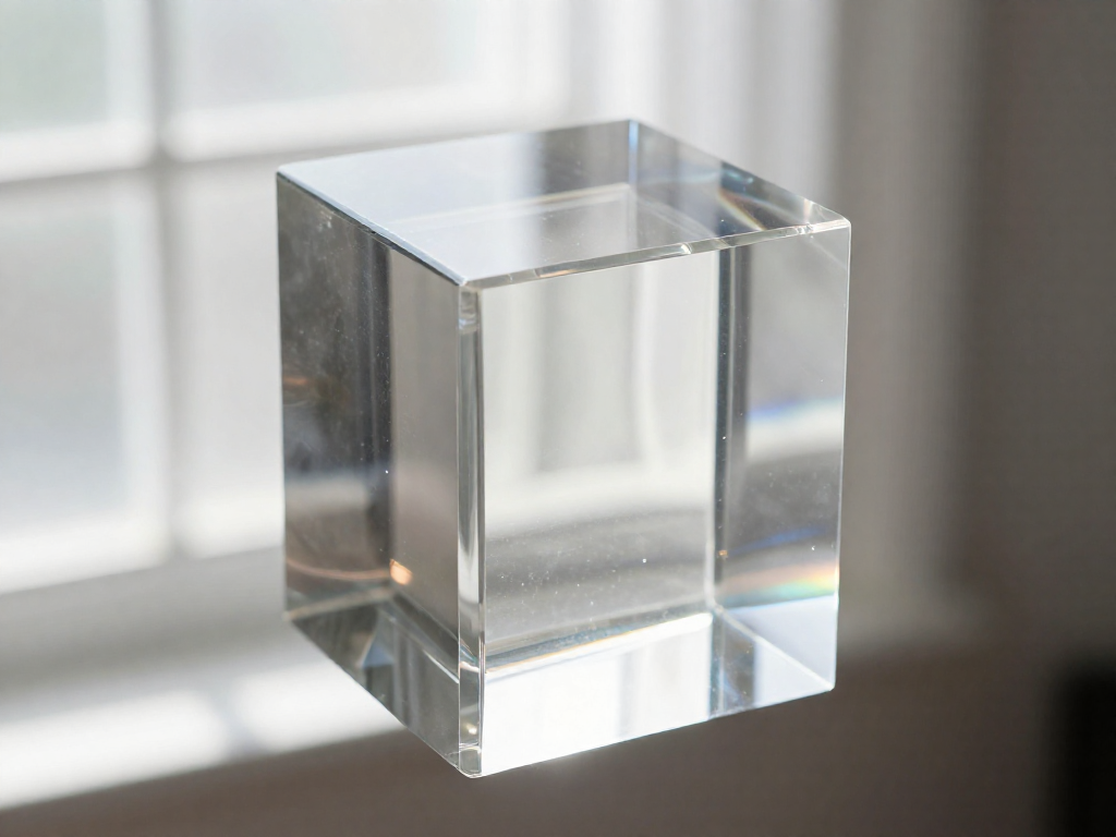 Two clear acrylic blocks bonded seamlessly with methyl methacrylate, showcasing an invisible joint.