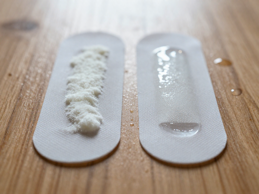 Side-by-side comparison of two glue bonds on wood: the left bond is cloudy white from moisture-caused blushing, the right bond is clear.