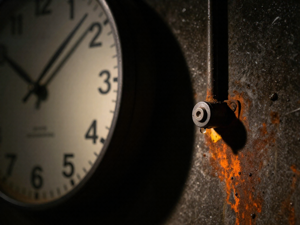 An analog clock indicates limited time next to a rusting metal joint, emphasizing the urgency of bonding before oxidation sets in.